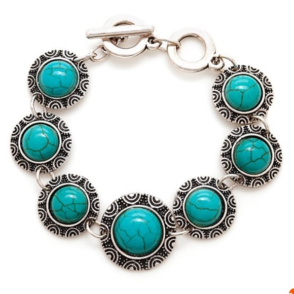 New MexZotic Blue Howlite Antique Silver Bracelet - Picture 8 of 8